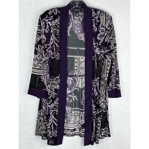 NWT R&M Richards Women's Open Front‎ Sheer Jacket Purple Black Floral Size 12